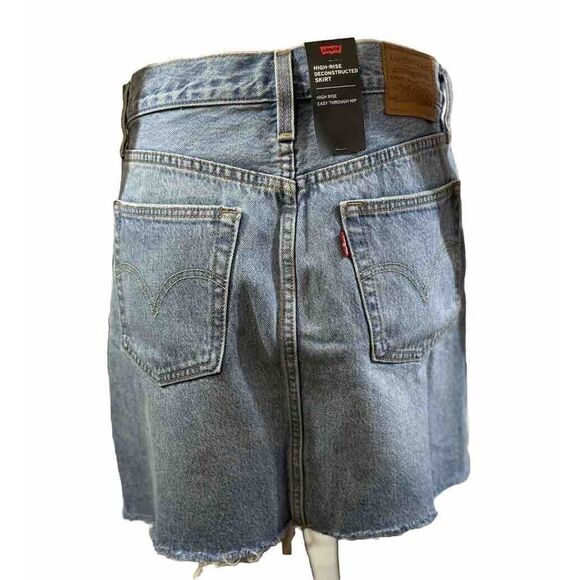 Levi's Premium High Rise Deconstructed Denim Skirt Size 28 Button Fly Raw Edge - Picture 5 of 12